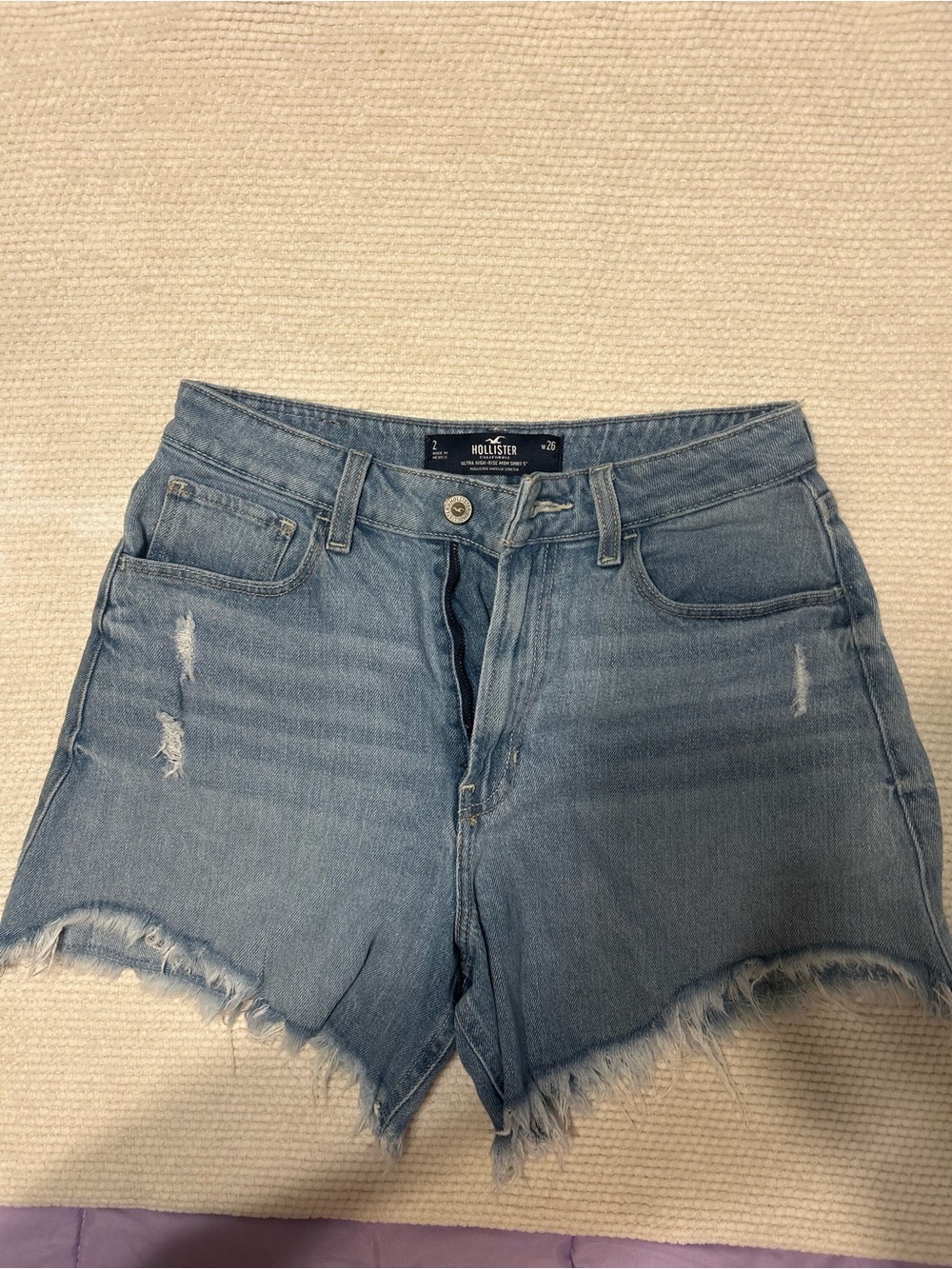 Hollister Faded Light Blue Frayed Hem Denim Shorts